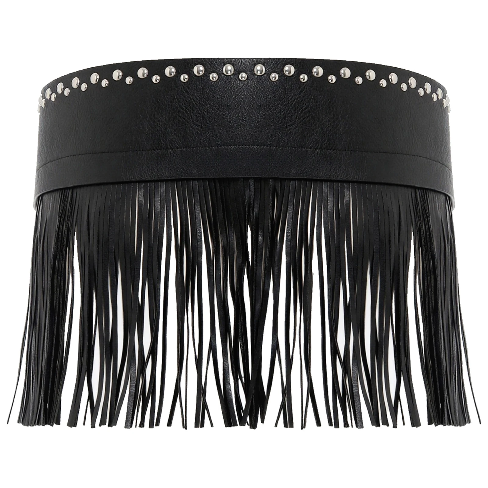 النساء البخار الشرير فو الجلود حزام الخصر المسامير ديكور شرابة هامش قابل للتعديل حزام عريض هالوين المحارب تأثيري التبعي