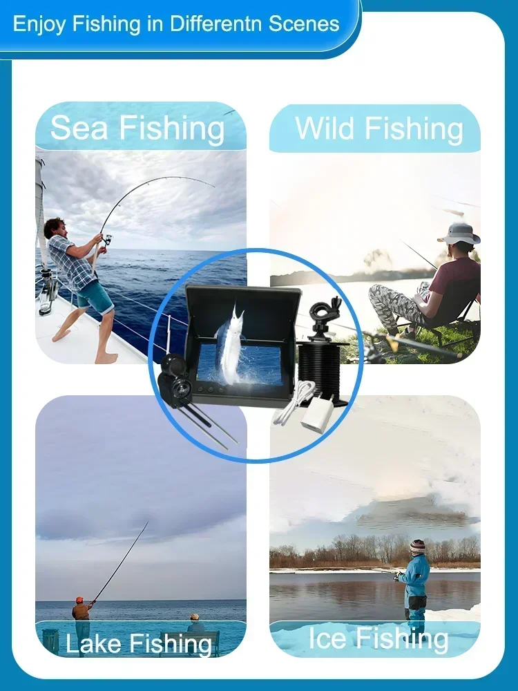 Ys43a detector de peixes subaquático de 4.3 polegadas, câmera de pesca ir, visão noturna para lago, gelo, mar, pesca, bateria de 5000mah