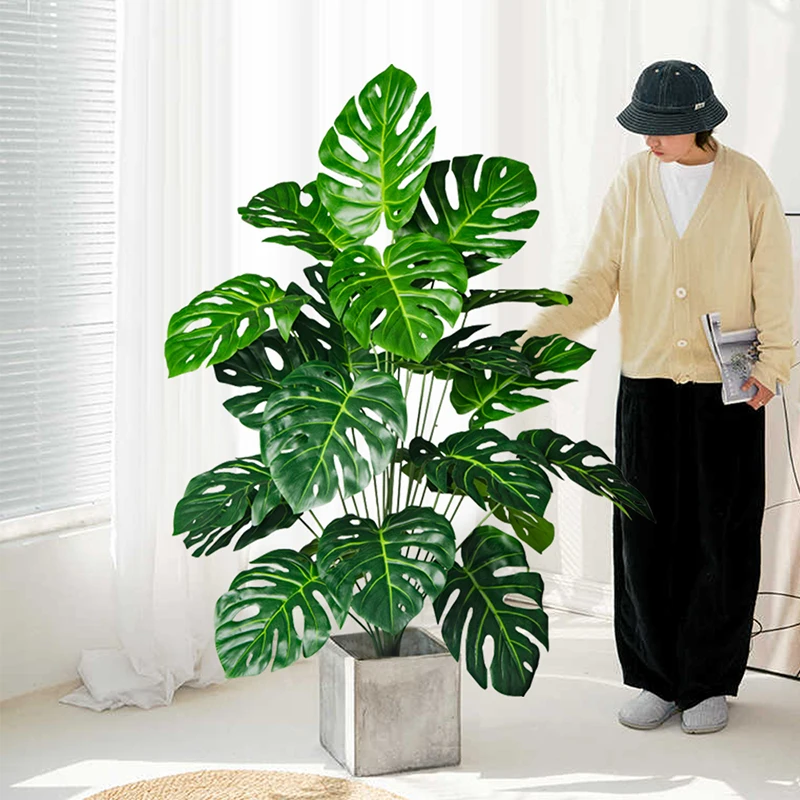 60-110cm Artificial Monstera Tree Fake Palm Plants Plastic Turtle Leafs Tropical Landscape Plants For Home Garden Shop Decor