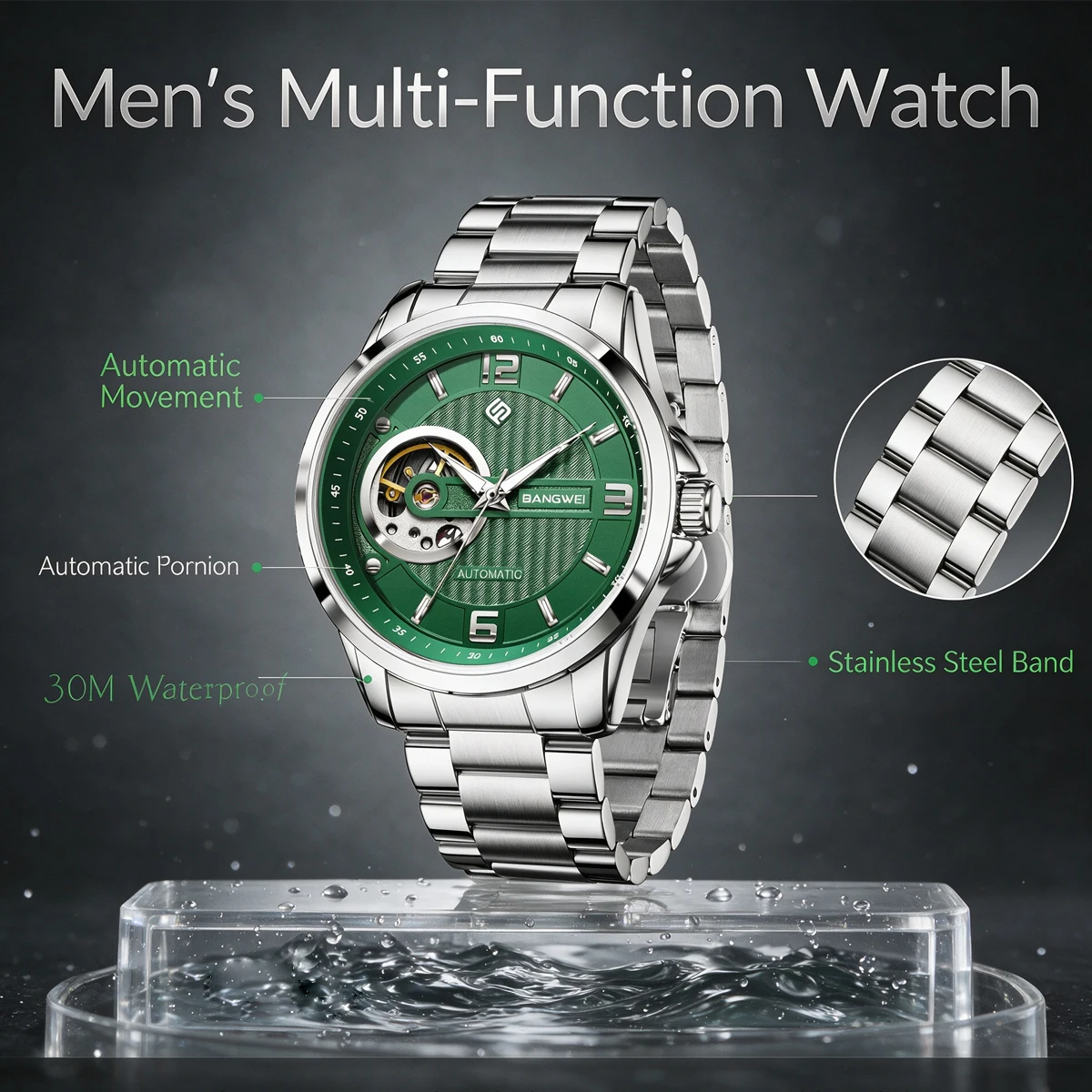 BANGWEI Top Luxury Man Wristwatch Luminous Hollow Tourbillon Stainless Steel Men Clock Mechanical Automatic Men's Watches Reloj