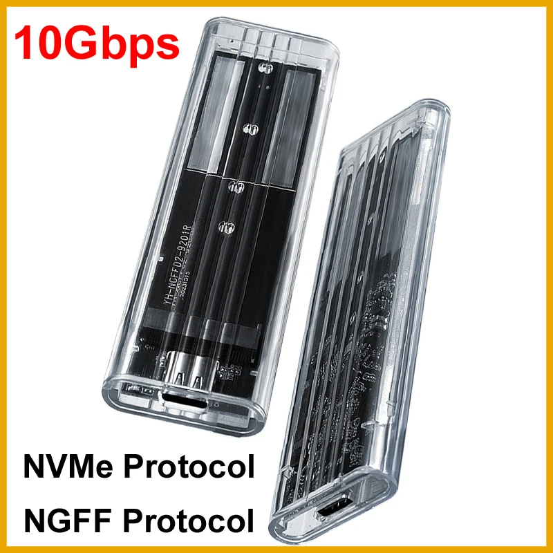 NEW 2026 M.2 NVME PCIe Case NGFF SATA Protocol SSD Case Clear USB Type C 10Gbps PCI-E M2 External Enclosure Hard Disk Box