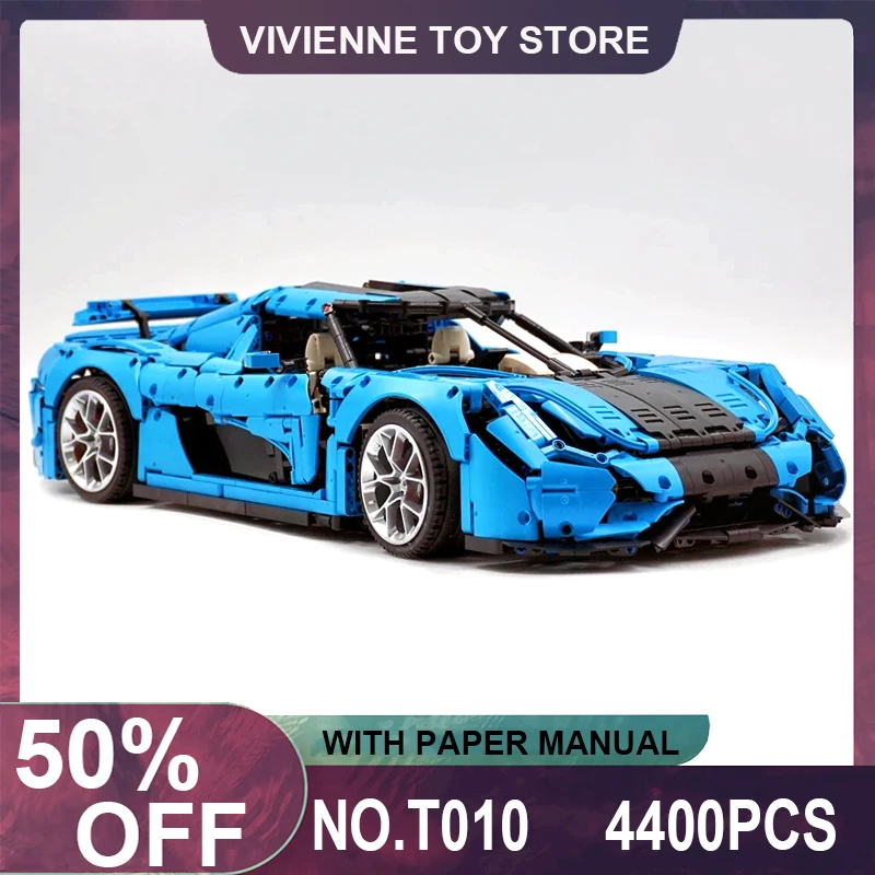 MOC T010 Technical Blue City Super Sport Racing Car Hypercar Building Blocks Bricks Puzzle Educational Toy Christmas Gifts Kids