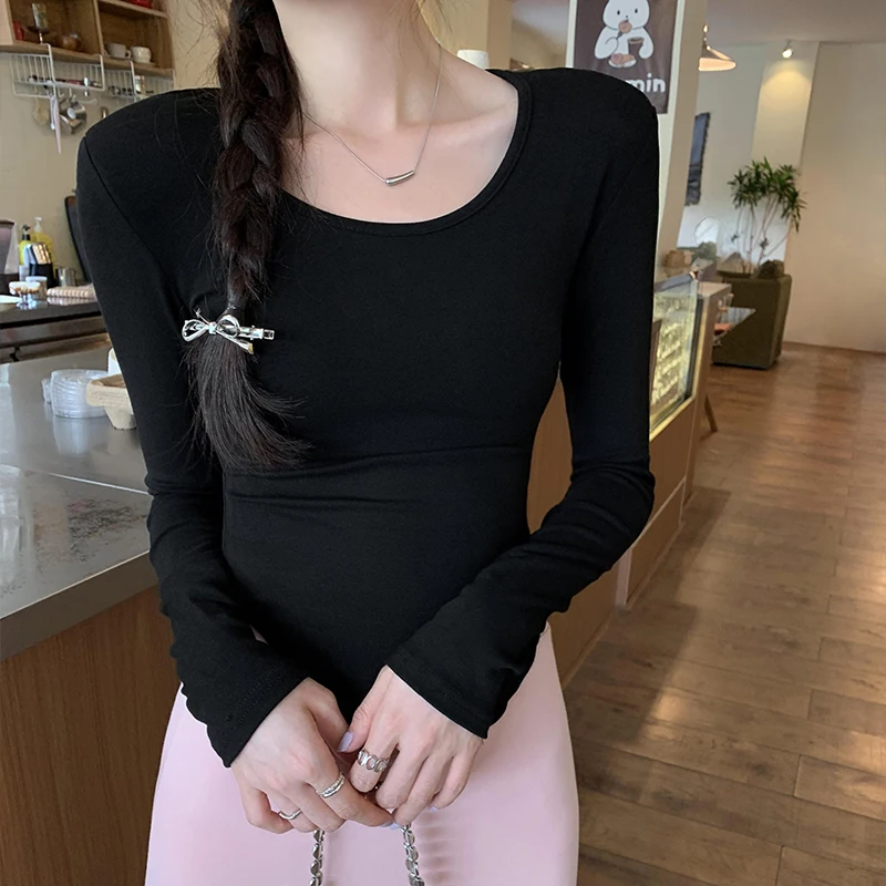 Pure Desire Style Irregular Long Sleeved T-shirt Women Autumn New Round Neck Casual T-Shirt Hot Girl Slimming Tops