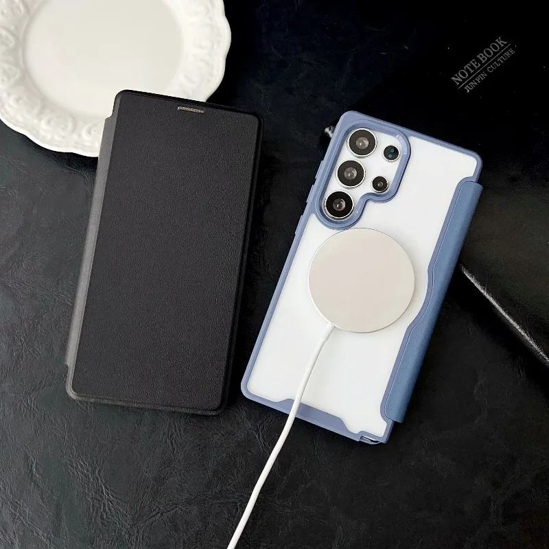 Applicable for Samsung Galaxy S23 S25 S24 S26 Fe Ultra Plus A series Solid Color PU Leather Card Holder Flip Magnetic Phone Case