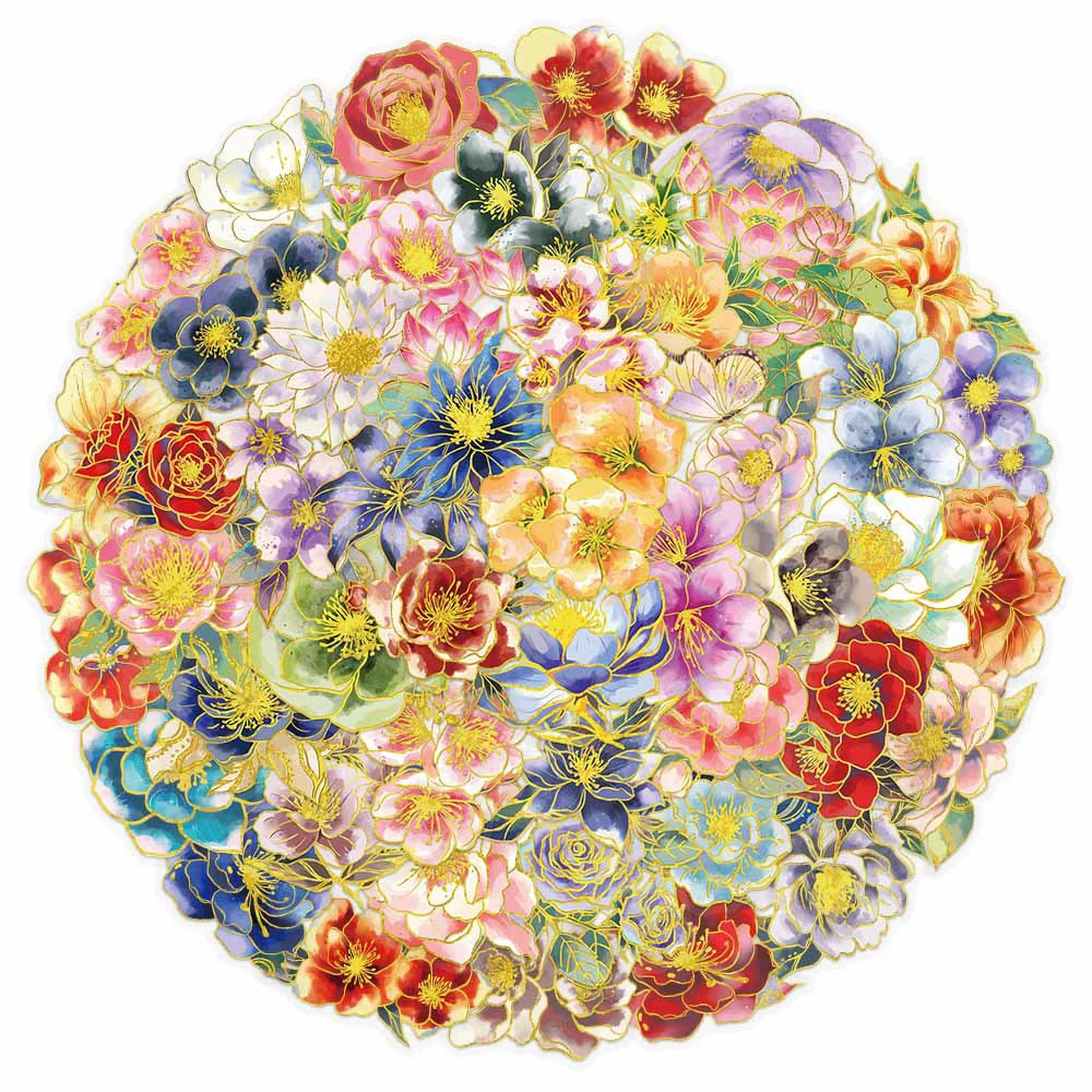 

10/30/50pcs Aesthetic Gilding Elegant Floral Flower Stickers Transparent Graffiti Sticker Luggage Notebook Phone Decals Packing