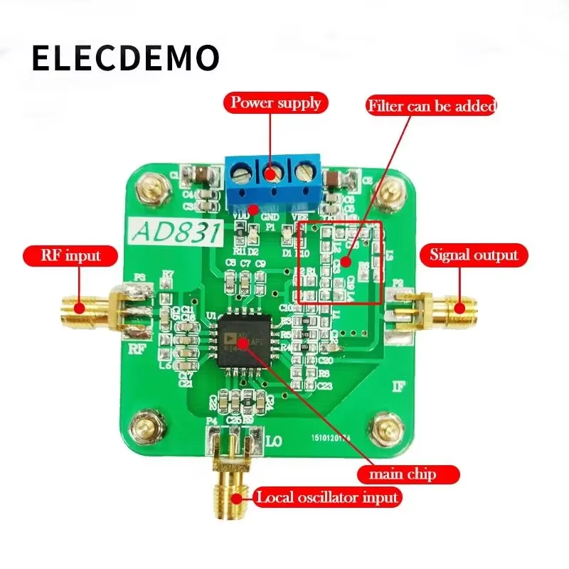 

AD831 Module High Frequency Mixer 500M Bandwidth Up and Down Mixing Frequency Converter Double Balanced Mixer function demoboard