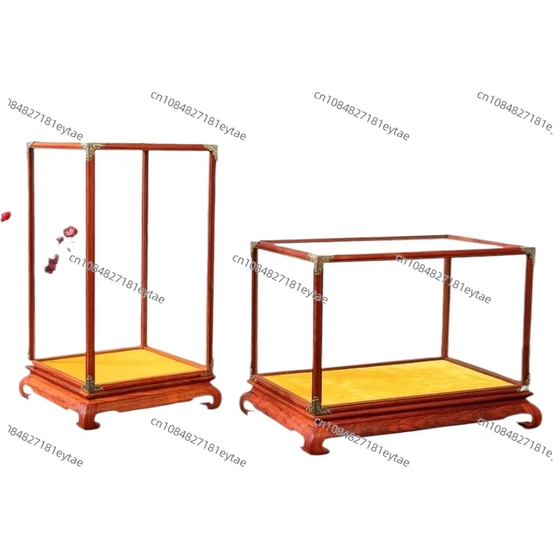 Red Flower Pear Wooden Pallets Display Box Dust Cover Storage Transparent Glass Decorations Rack Tray