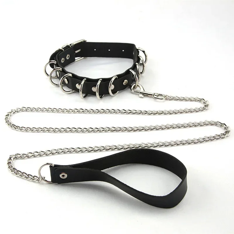 European and n fashion PU leather dark exaggerated collar rope chain adjustment collar loli necklace