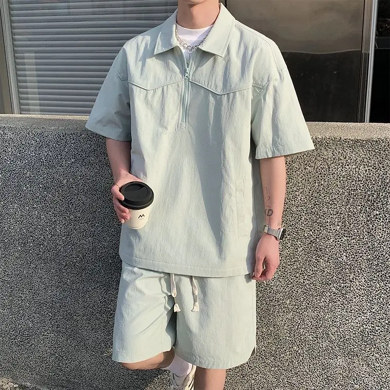 

Plain T-shirts Shorts Suits for Men No Logo Elastic Cheap Clothes Cool Korean Two Piece Set Two-piece Stylish Aesthetic Man Sets