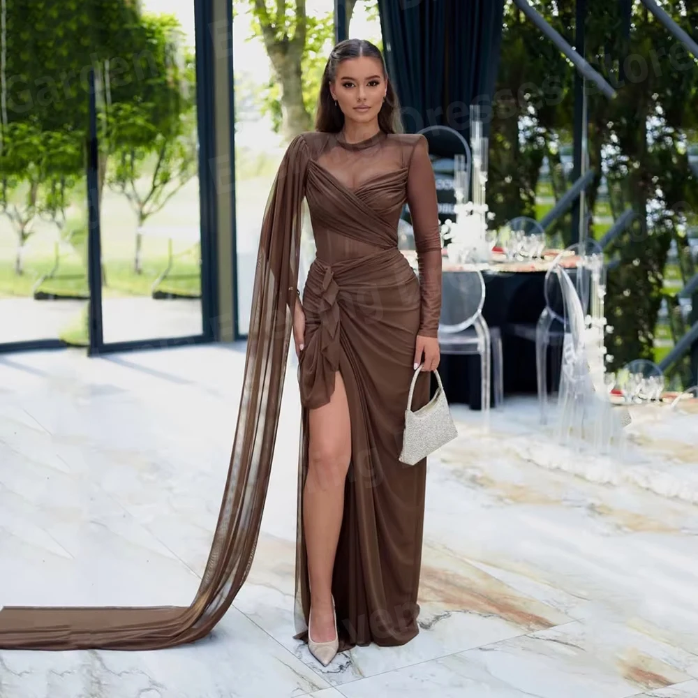 

Очаровательные женские вечерние платья русалки с длинным рукавом и разрезом по бокам, платья для выпускного вечера, Vestidos Para Mujer, вечернее платье по индивидуальному заказу