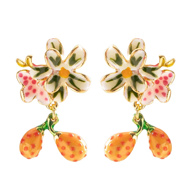 أقراط زهور العنب العصير للنساء للحفلات 2026 تصميم عصري على شكل زهرة المينا هدية صيفية مصنوعة يدويًا مجوهرات عصرية #2