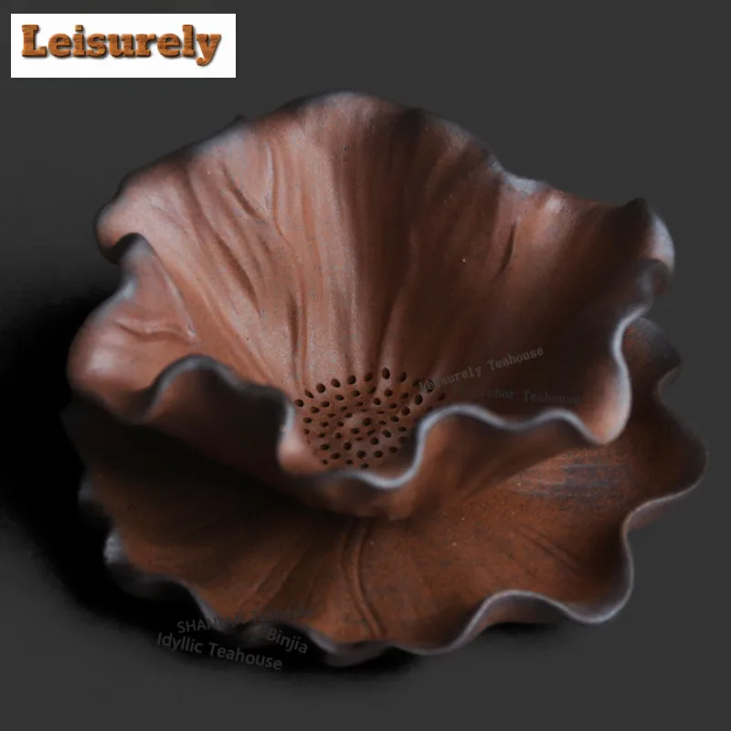 Separador de Té de Cerámica Rústica con Diseño de Hoja de Loto, Infusor de Lujo, Colador de Té, Dispensador, Filtro de Té, Decoración para Cafetería