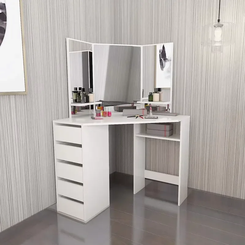 Glass Makeup Room Dressing Table for Bedroom With Led Mirror and Drawer