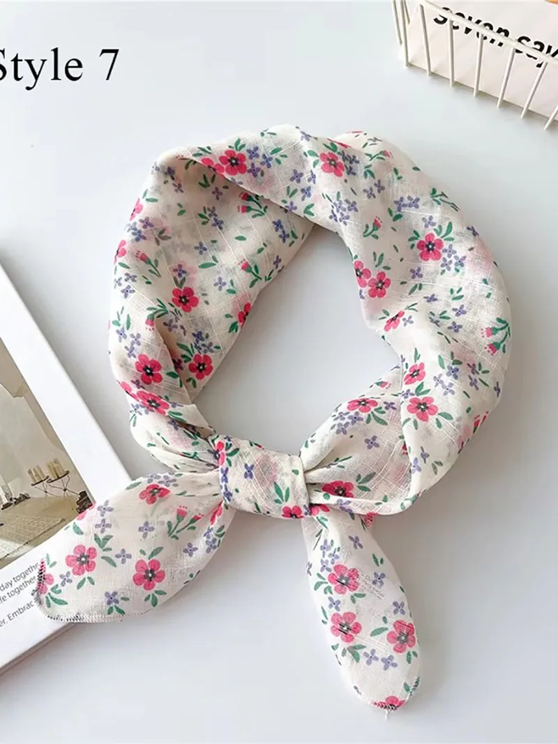 1 lenço quadrado de algodão e linho, lenço de gravata estampado de flor de cerejeira, lenço de cabeça, lenço sucio feminino, lenço de cabeça feminino, ele