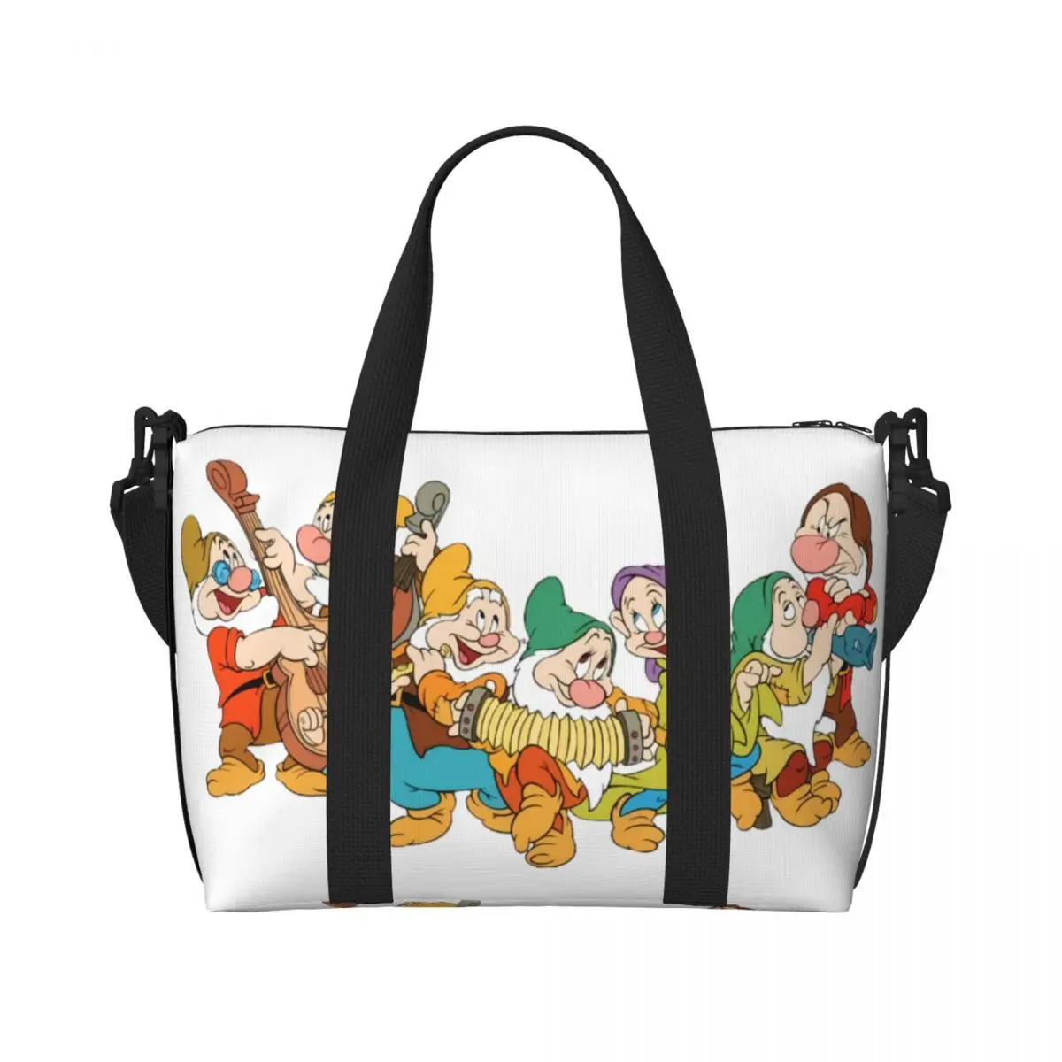 Custom Snow White And The Seven Dwarfs Beach Tote Bag for Women Anime Big Compartment Beach Gym Travel Bags