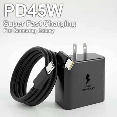 45W Super Fast Charger & USB-C Data Cable - Portable Adapter for Samsung for Galaxy S24/S23/S22/S25 Ultra/S21 Plus/Note 20
