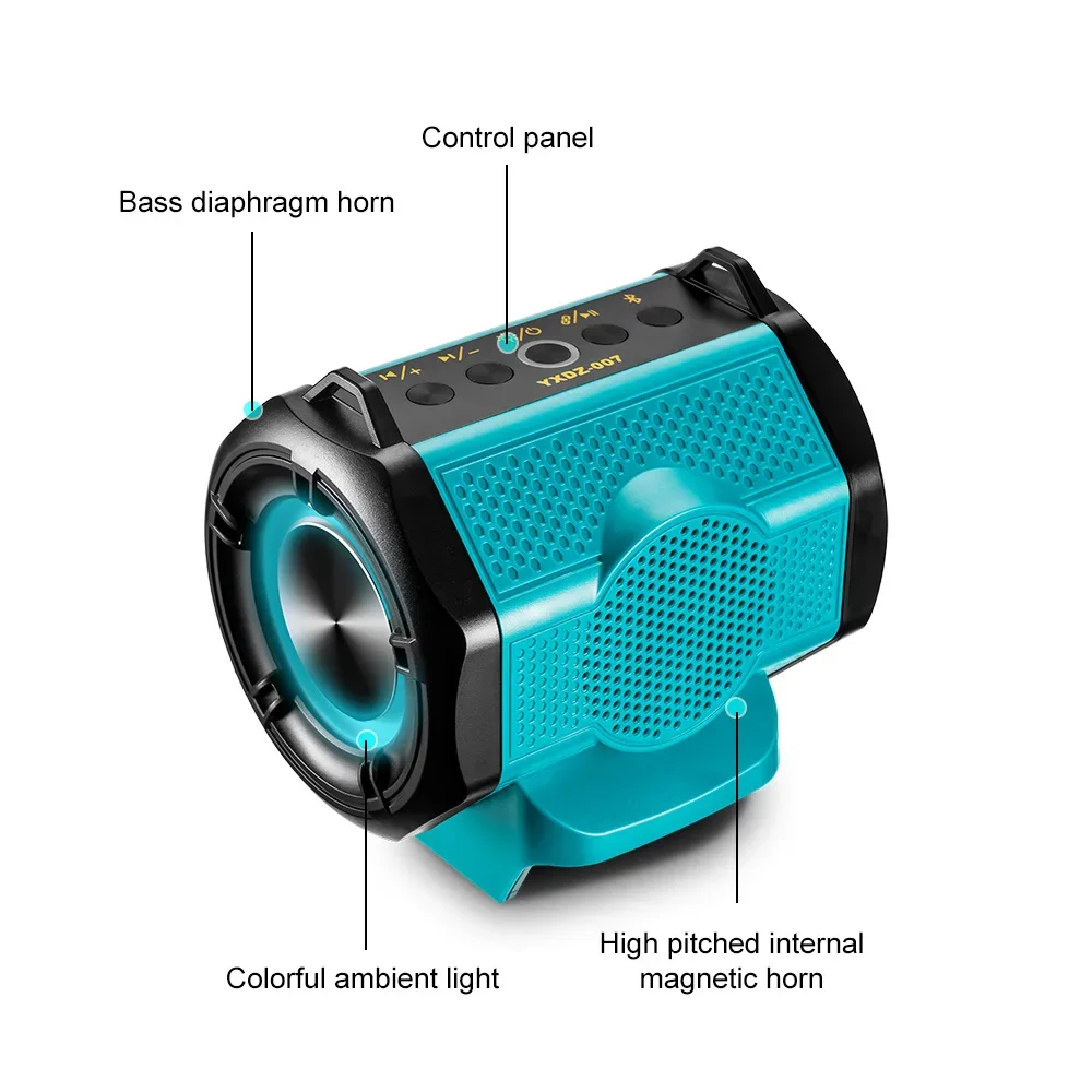 18V 20V Portable Outdoor Wireless Bluetooth Speaker 3D Surround Multi-Color Light for Makita/Dewalt/Milwaukee/Bosch