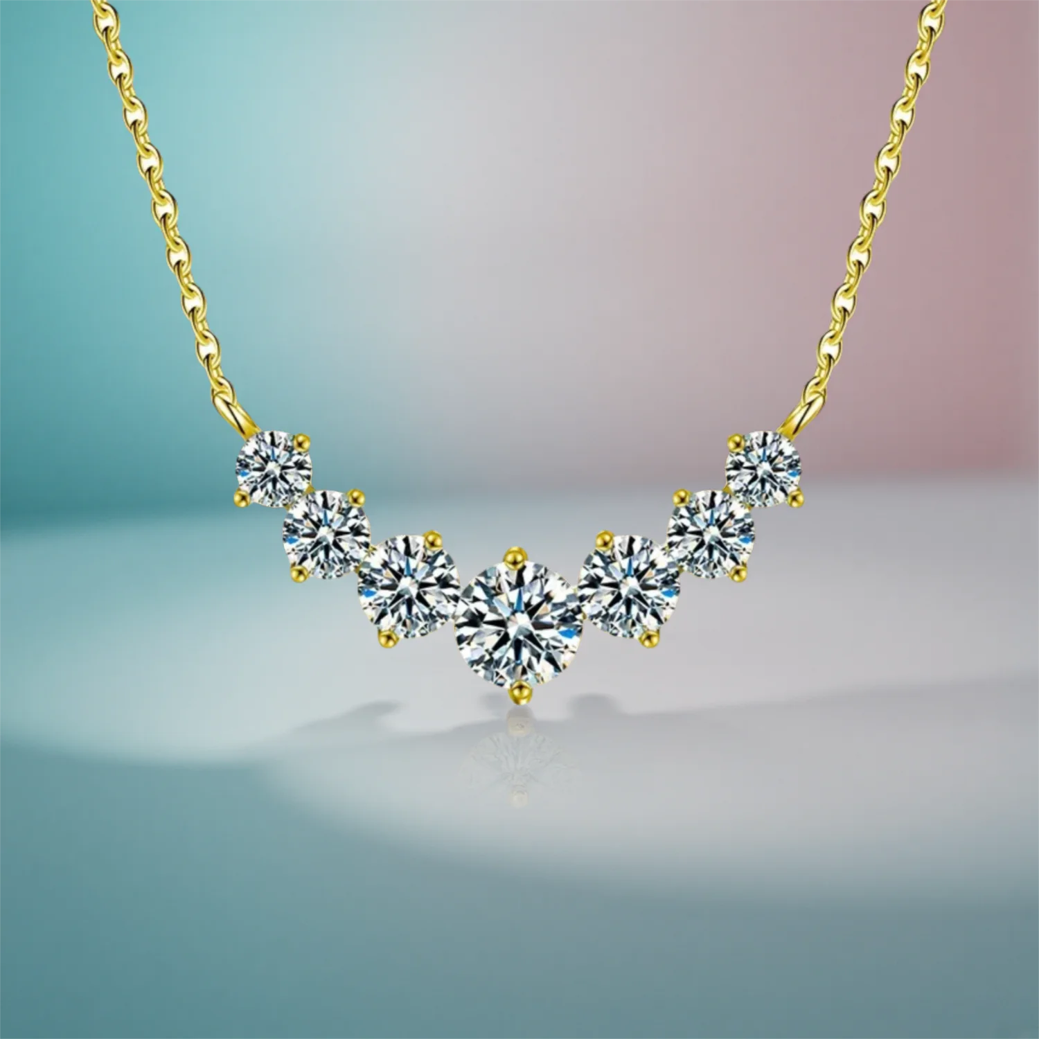 

Ожерелье с подвеской из 7 бриллиантов, позолота, стерлинговое серебро, круглая огранка, бриллианты, муассанитовое ожерелье