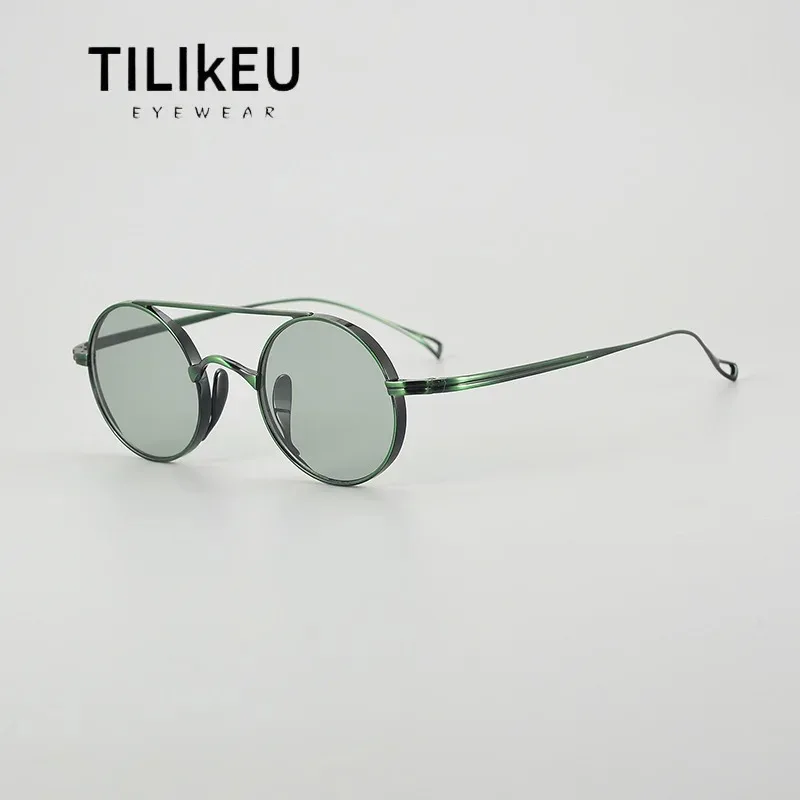 

Premium Vintage Pure Titanium Glasses Frames Trend Brand Men and Women New Double Bridge Aviator Prescription Sunglasses UV400