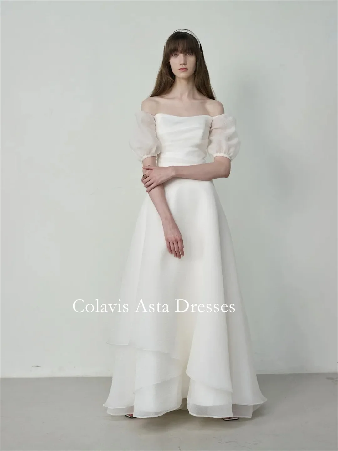 Colavis-vestidos de novia de Asta con hombros descubiertos para mujer, ropa de fiesta coreana con cordones, organzahotoshoot, para exteriores