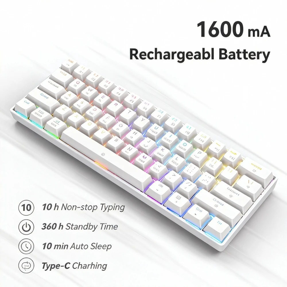 Bluetooth Wireless Mechanical Keyboard 61 Keys RGB Gamer 60% 2.4G + Wired Gaming Teclado Para Tablet Clavier Sans Fil Claviers