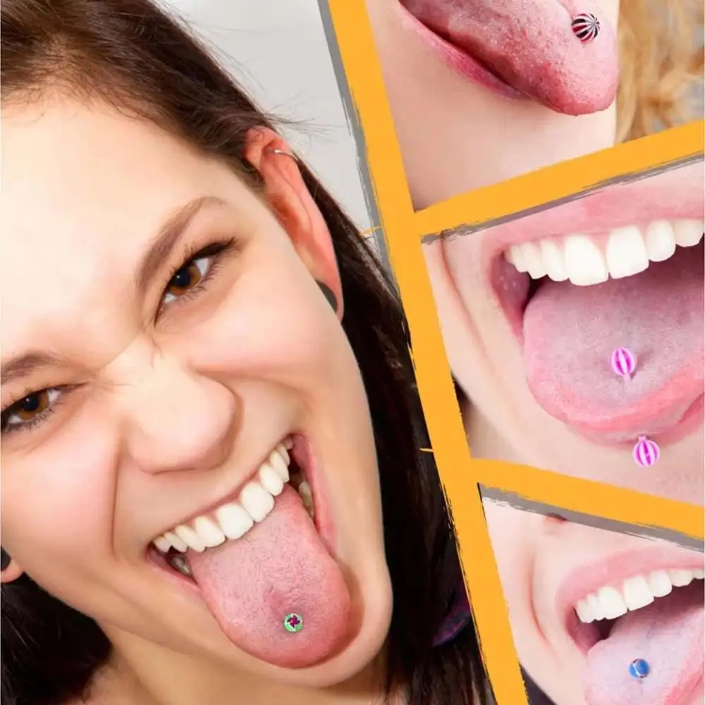 50/100Pcs 14G Acrylic Tongue Rings Multi Color Assortment Flexible Tongue Rings Barbells Mix Fashion Piercing for Woman and Man