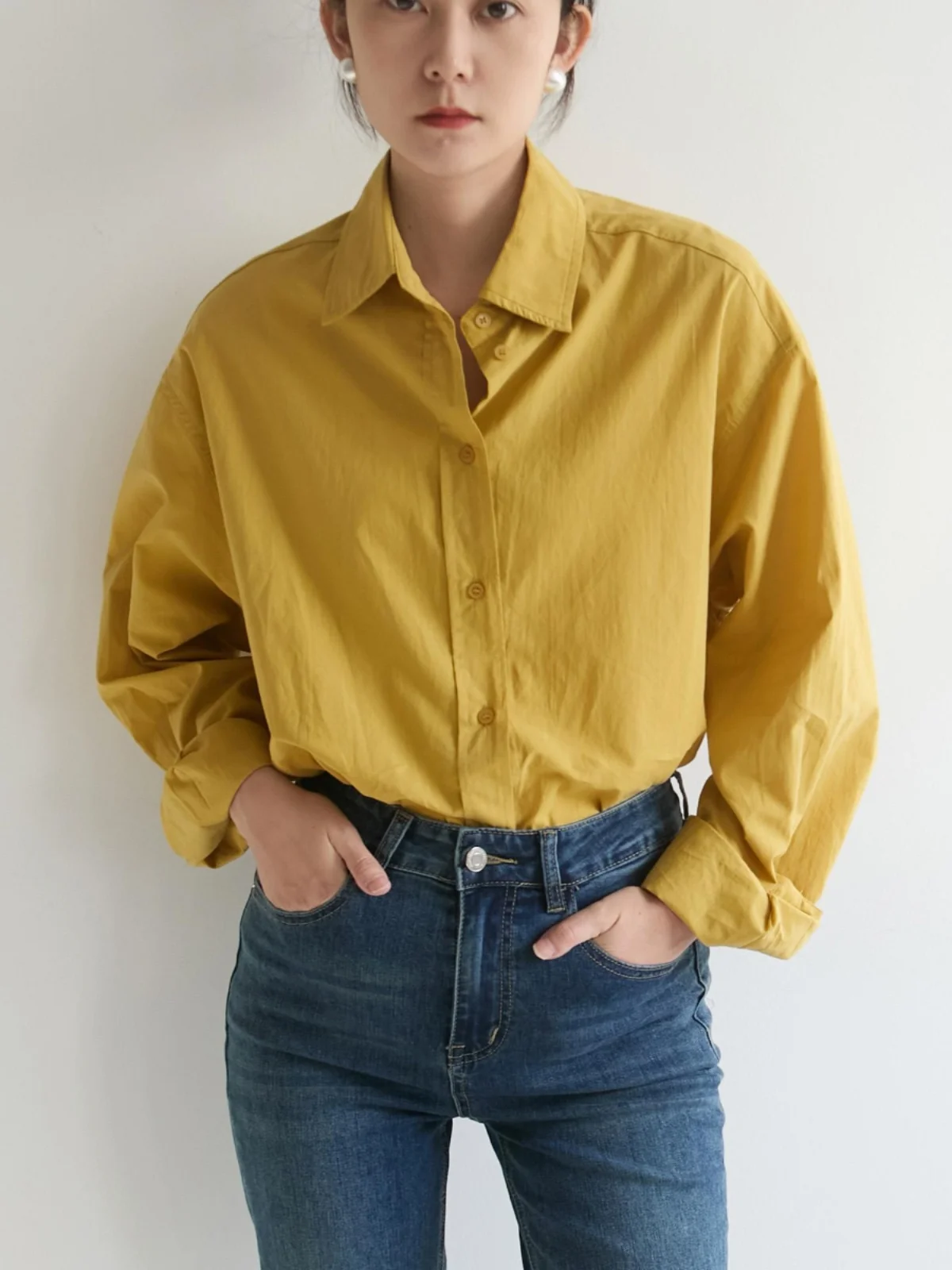 

Женская рубашка Dopne с длинным рукавом, свободного кроя, универсальная, простая, на весну-осень, новинка XINER, с воротником на пуговицах