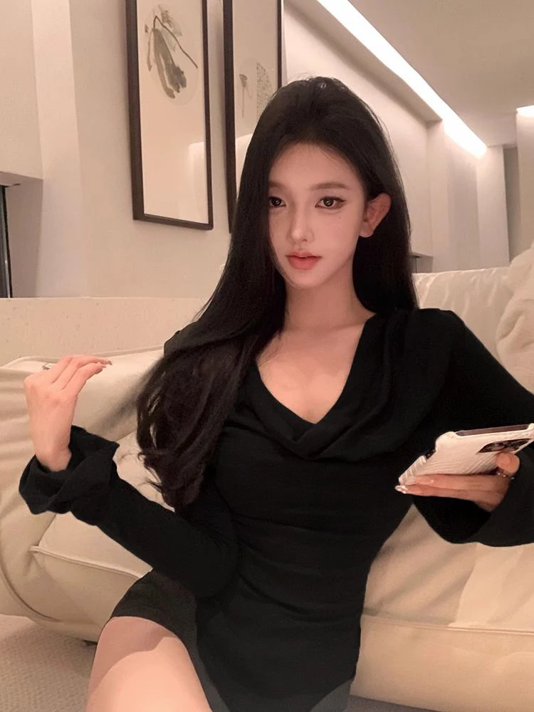 Fashion Irregular Long Sleeve T Shirt Women Autumn Sexy Slash Neck Slim Female Base Tops Korean Solid Simple All Match Pullover