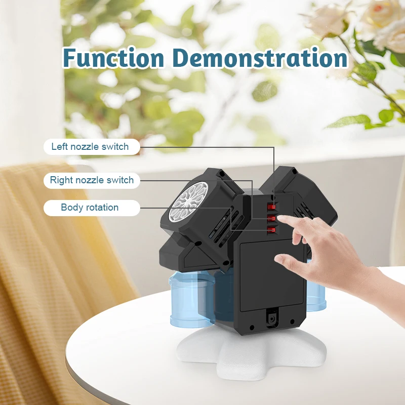 Máquina de burbujas giratoria de doble cabezal, juguetes de burbujas para niños, actividades al aire libre/accesorios de boda sin batería, burbuja de agua