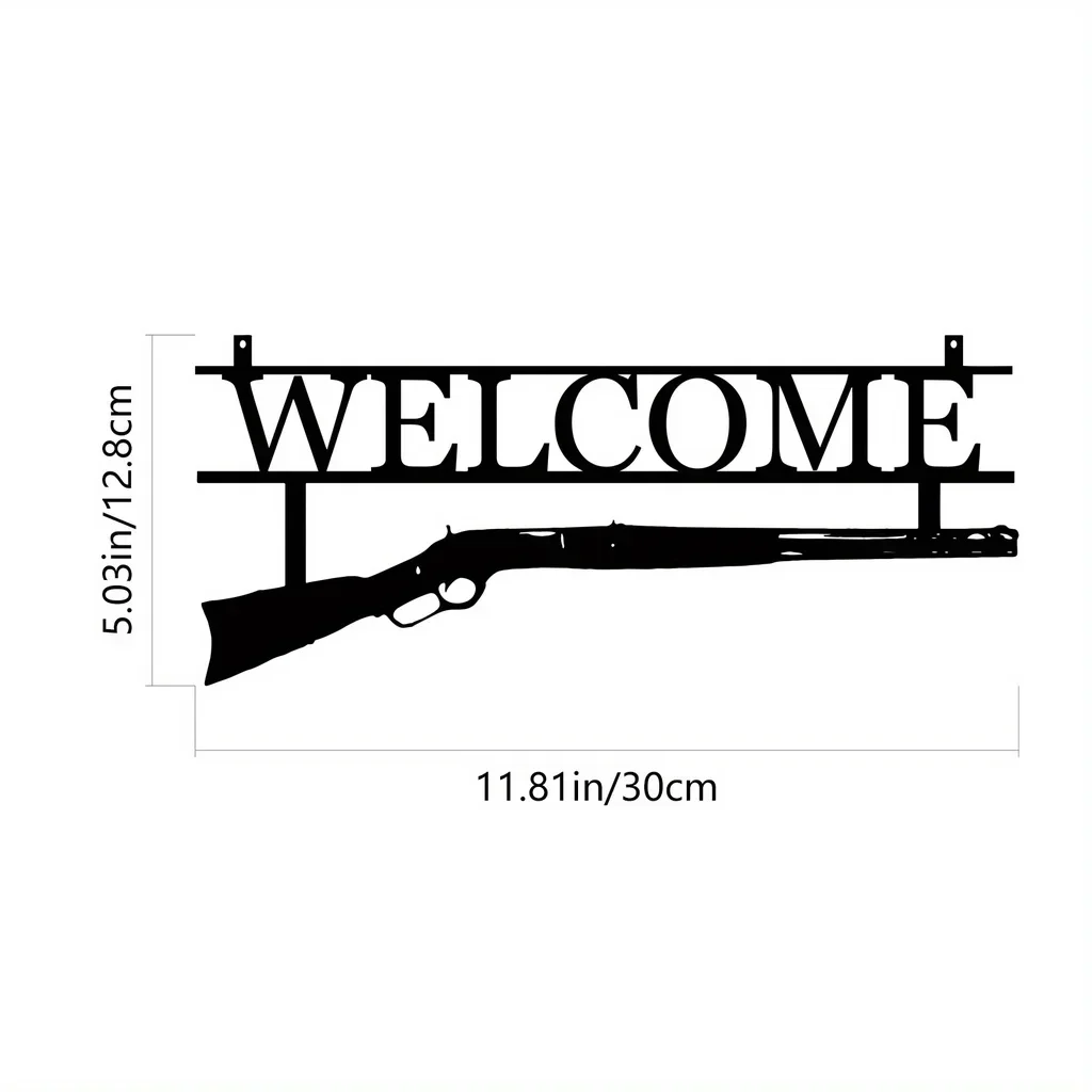 Unique Metal Gun Design Sign Welcome Home- Perfect for Hunting Lovers Wall Decor Metal Wall Hanging, Hanging Wall Art