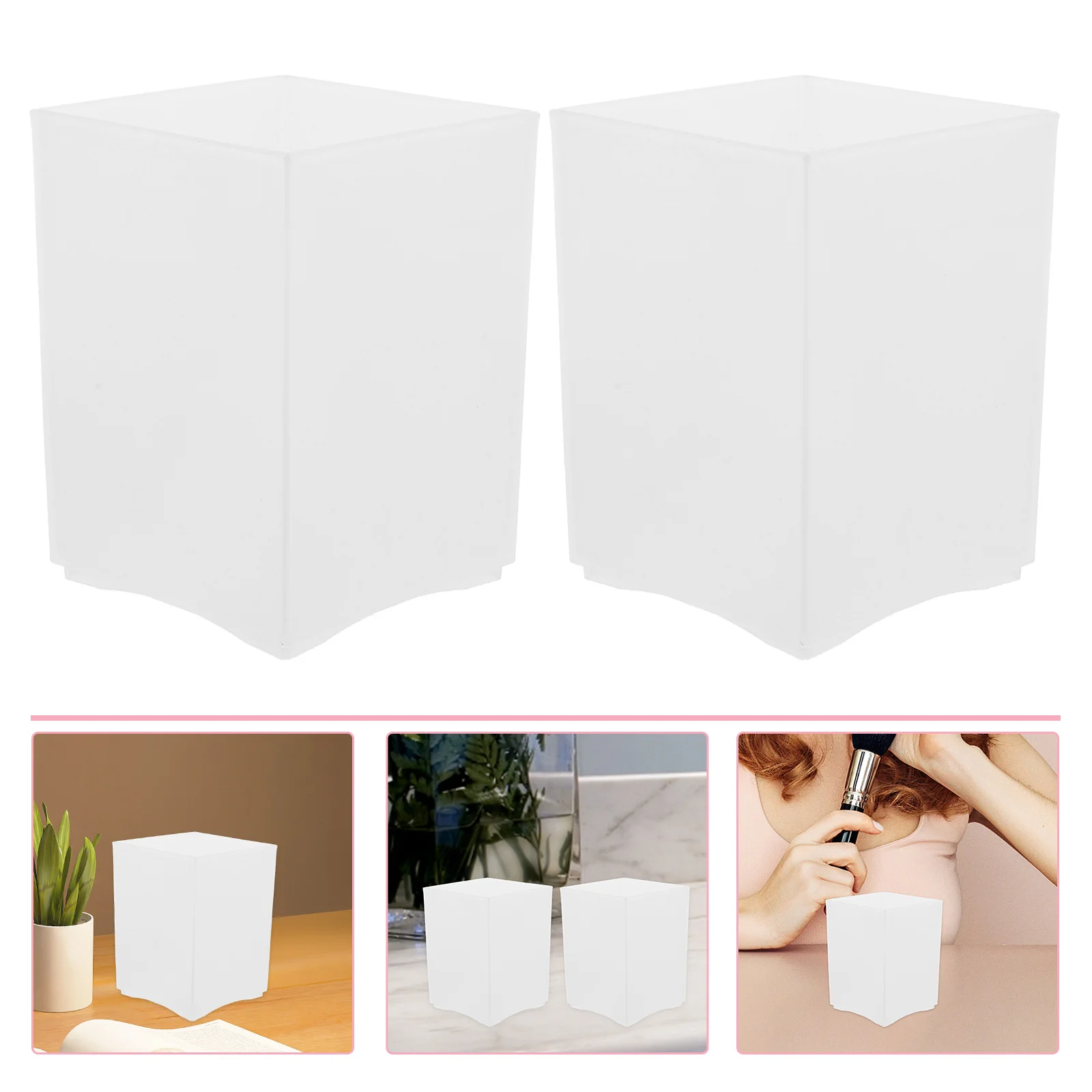 

2pcs Plastic Square Pen Holder Desktop Stationery Organizer Pencil Container Desk Storage For School Office Lightweight