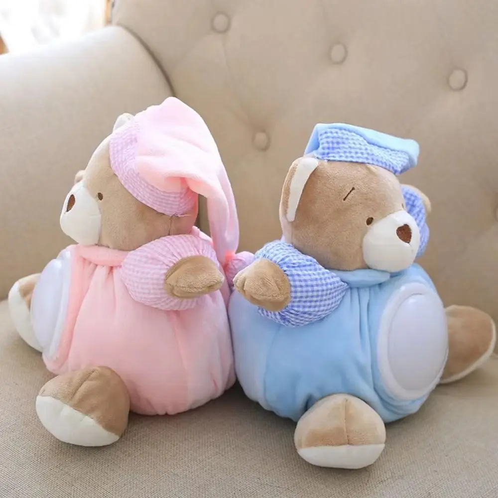 Musical Appease Bear Toys Press Type Breathing Light Baby Plush Dolls Soft Interactive Breathing Stuffed Animal Toy Gifts