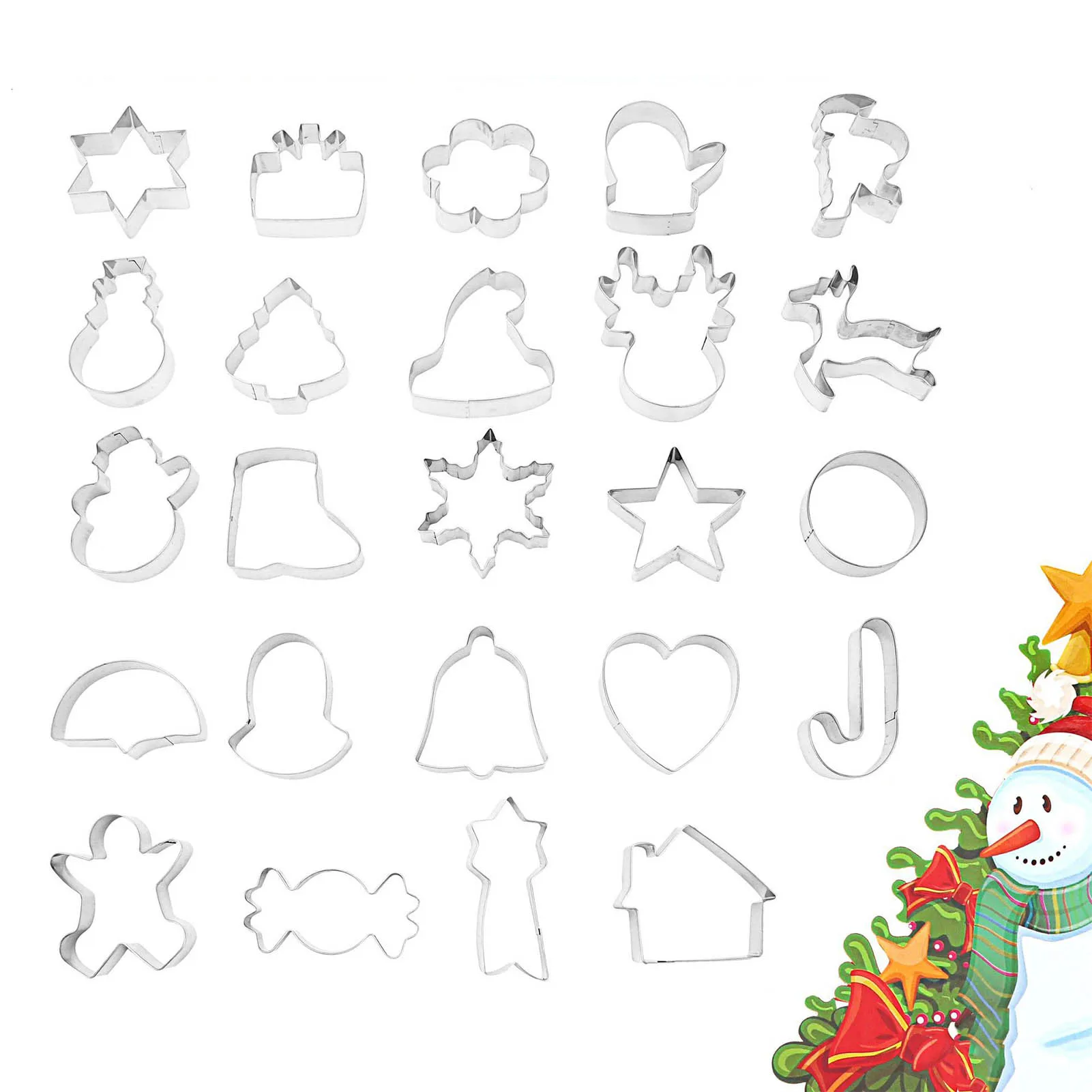 Metal Christmas Cookie Cutters 24pcs Stainless Steel Christmas Shapes Cookie Cutters Durable Non-Stick Holiday Cookie Cutters