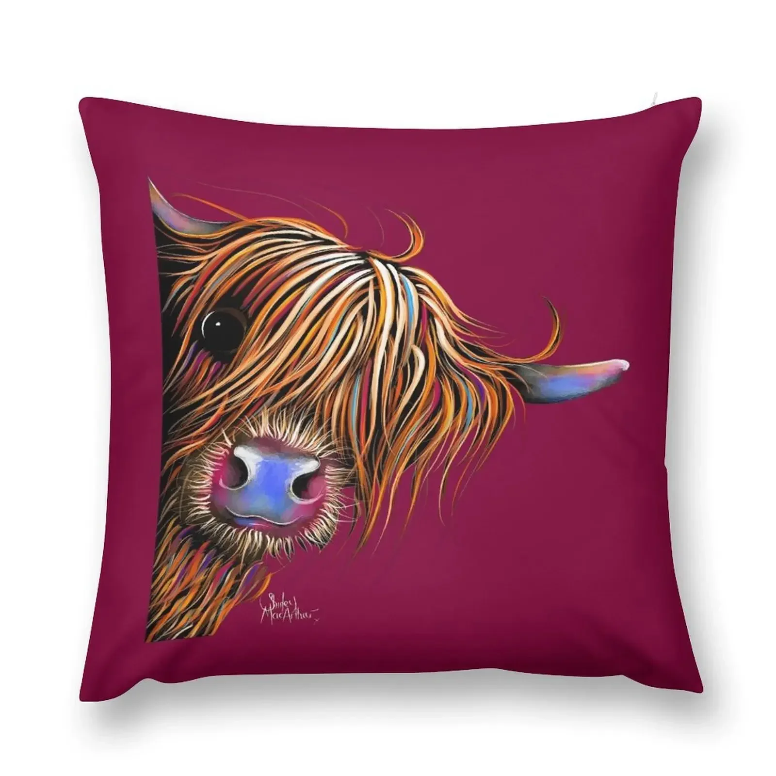 HiGHLaND CoW PRiNT SCoTTiSH ' SuGaR LuMP oN MaGeNTa ‘ BY SHiRLeY MacARTHuR Throw Pillow Covers For Sofas pillow