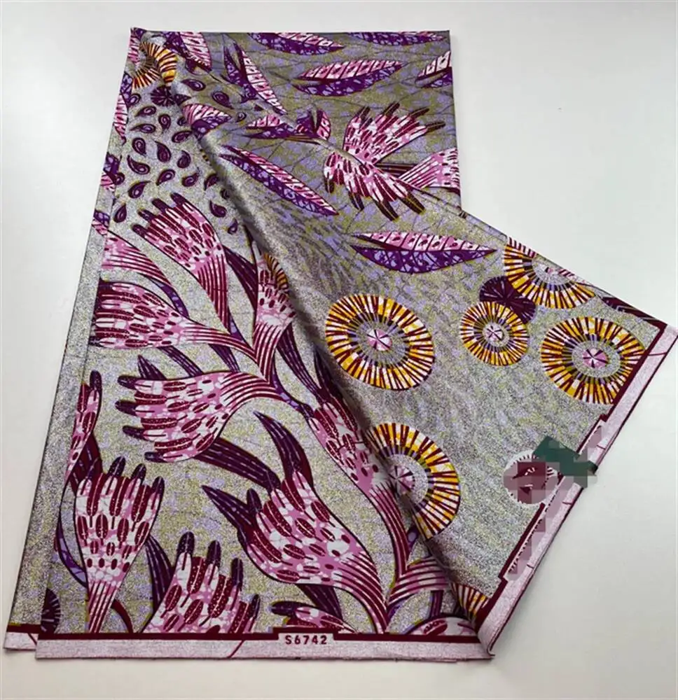 

New Ankara Glitter Golden Wax Soft Flash Gold Print Batik High Quality Pagne Purple Women Tissus African Grand Golden Wax Fabric