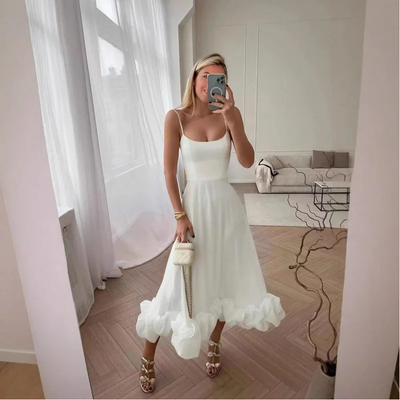 

2025 Spring Summer European and American Cross-Border Women's Fashion New Fashion Strap Dress with Large Hem and Three-Dimension