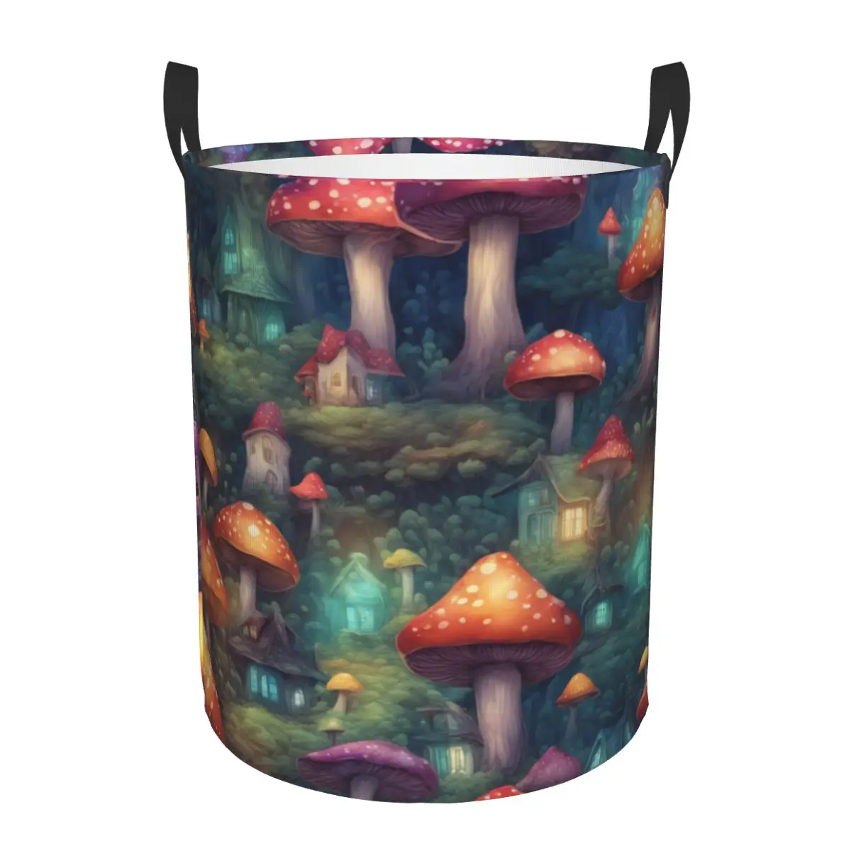 Custom Colourful Mushroom Village Print Laundry Hamper Large Clothes Storage Basket Toy Bin Organizer for Kids