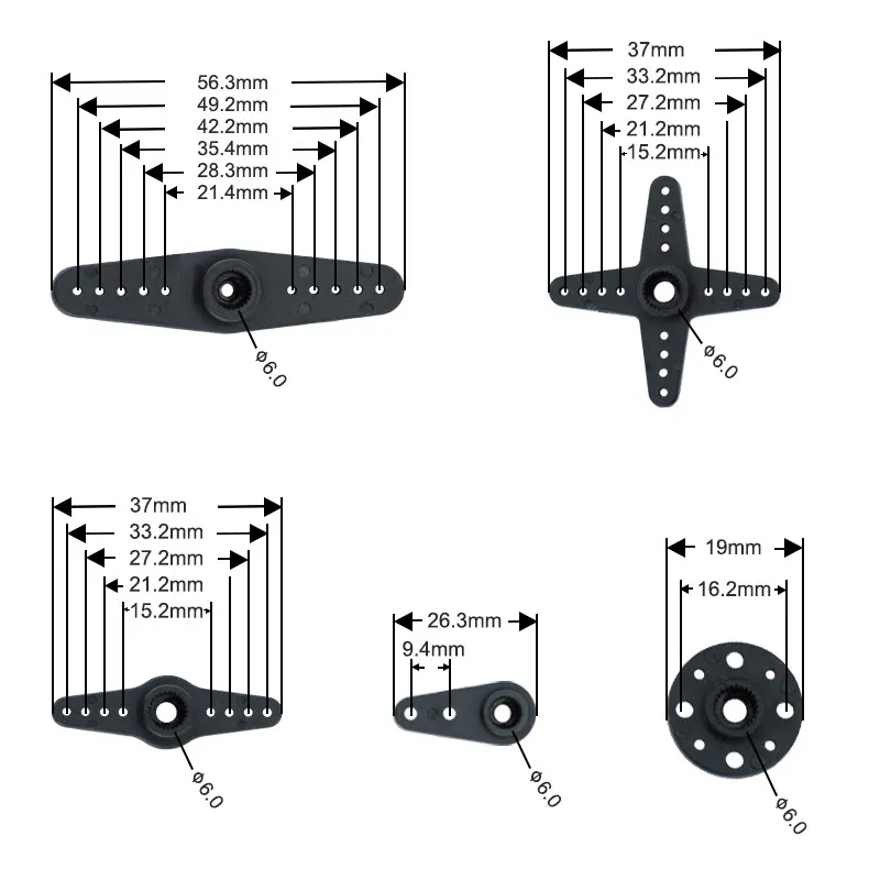 5Pack PTK Plastic Servo Horn Kit 15T 25T Lengthened Thickened Pull Rod for 9g 17g Servos Fixed Servo Horn RC Model Parts