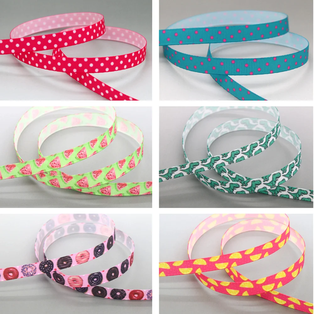 

DHK 50yards Polka Dots Fruit Printed Grosgrain Ribbon Accessory Material Headwear Decoration Wholesale DIY Craft S1105