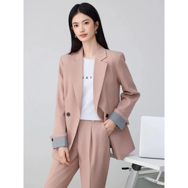 Pink women's blazer for spring and autumn2025New Korean-style casual loose-fitting fashion suit for petite individuals