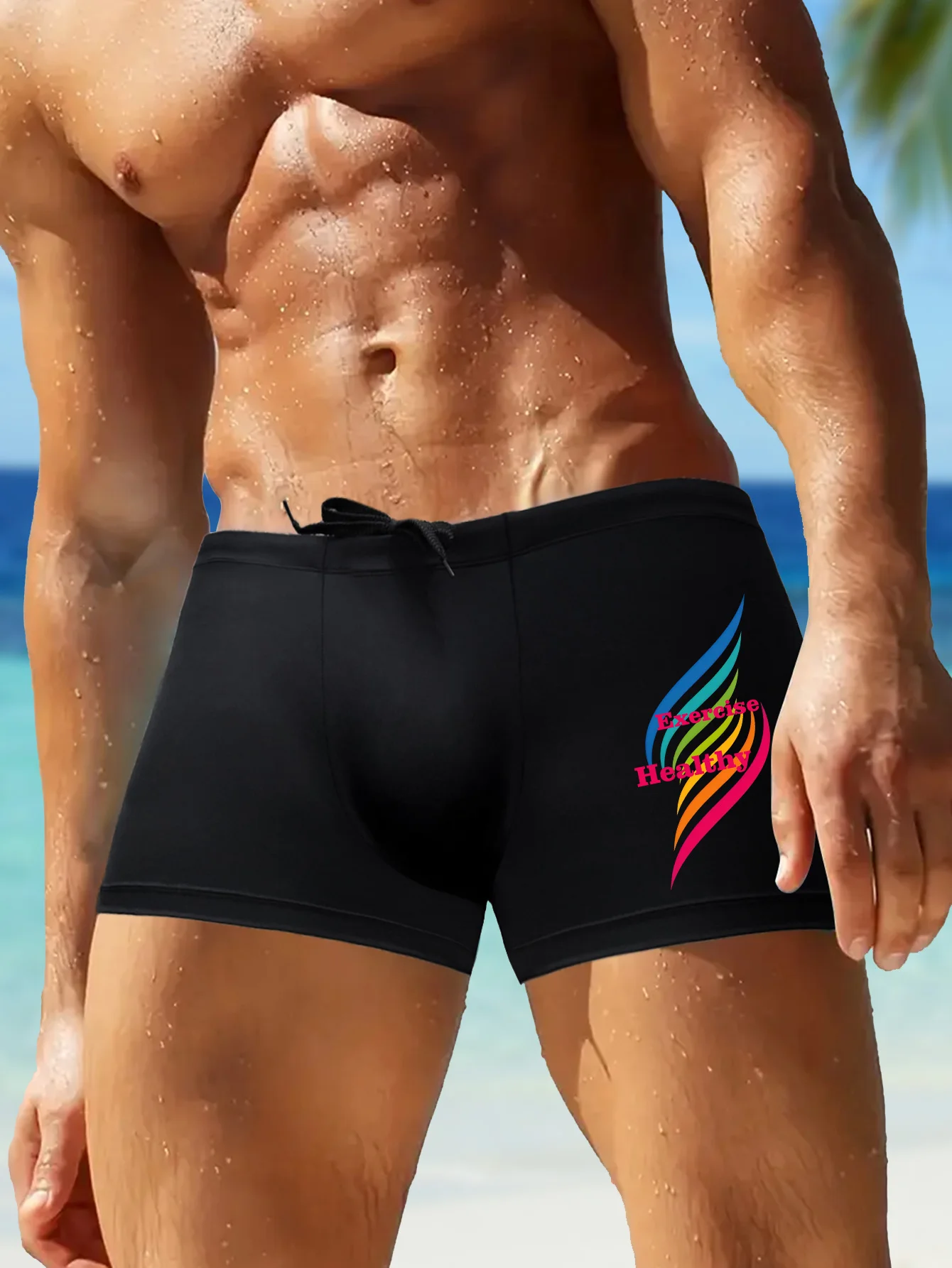 Herren-Badeshorts mit Streetwear-Prints, schmale Passform, Strand- und Fitnessstudio-Hybrid-Shorts, schnell trocknender Stoff, modische Pool-Party