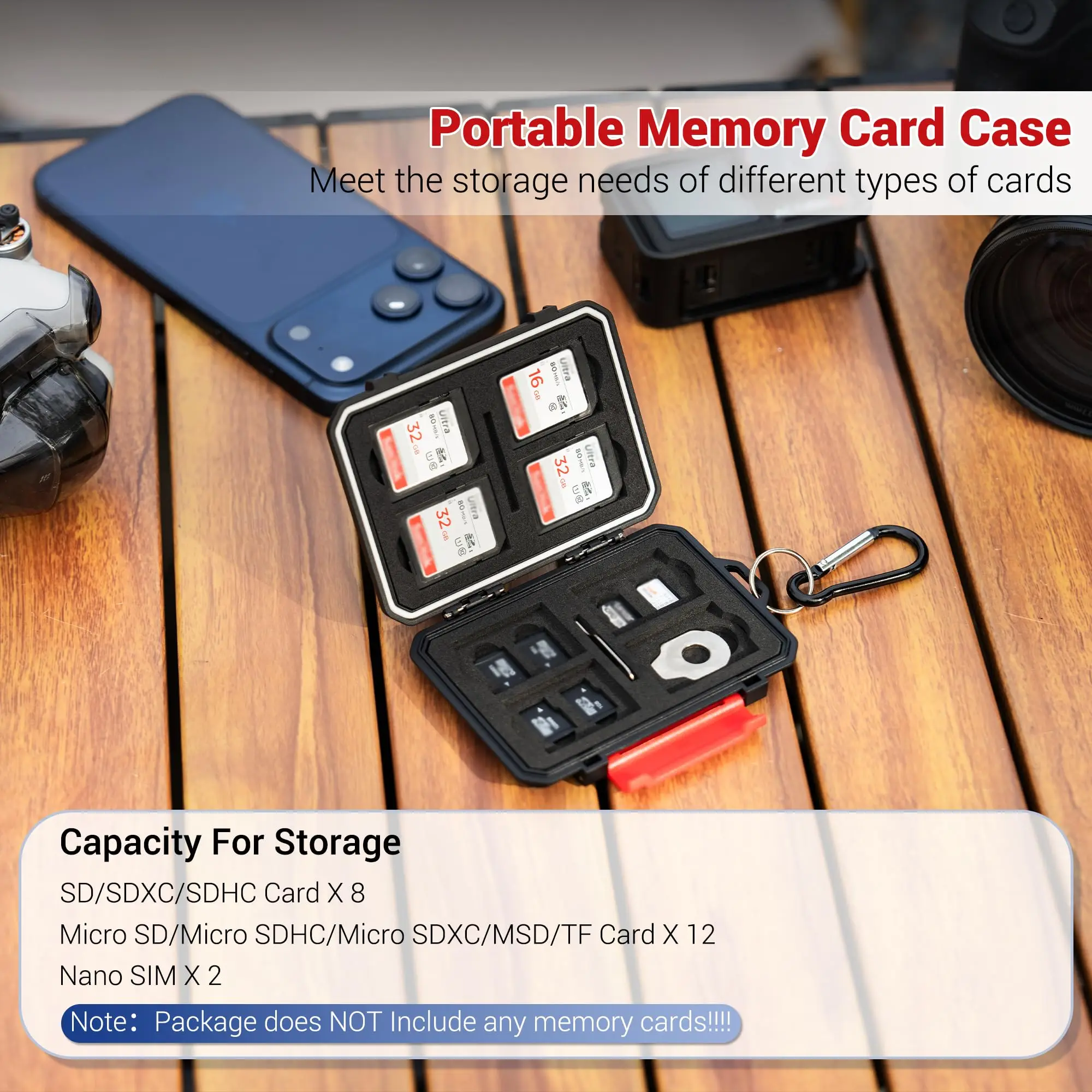 22 Slots SD Card Case Holder Waterproof Memory Card Storage Box for 8 SD SDHC SDXC Cards +12 MicroSD TF MSD Cards+2Nano SIM Card