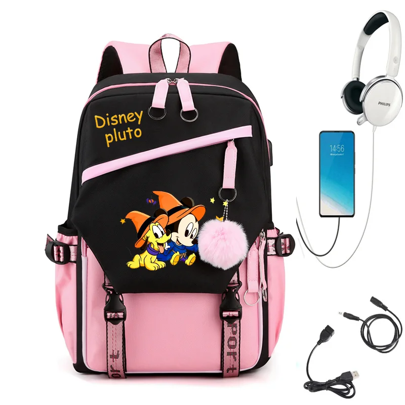 

Disney Pluto Mickey Backpack for Girls Boys Teenager Children Rucksack Men Women Casual School Bags USB Charging Backpacks