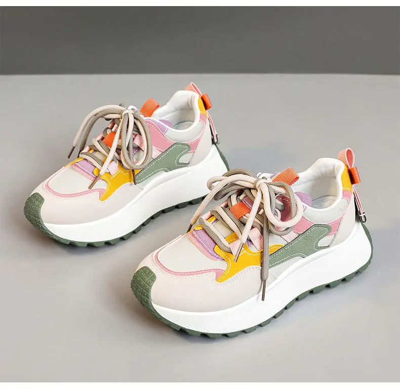 New lace up wedged trainers woman platform shockproof shoes women white faux leather sneakers students wedge sports shoes casual S4ef961ec7cbd460682eac2ca283428afO