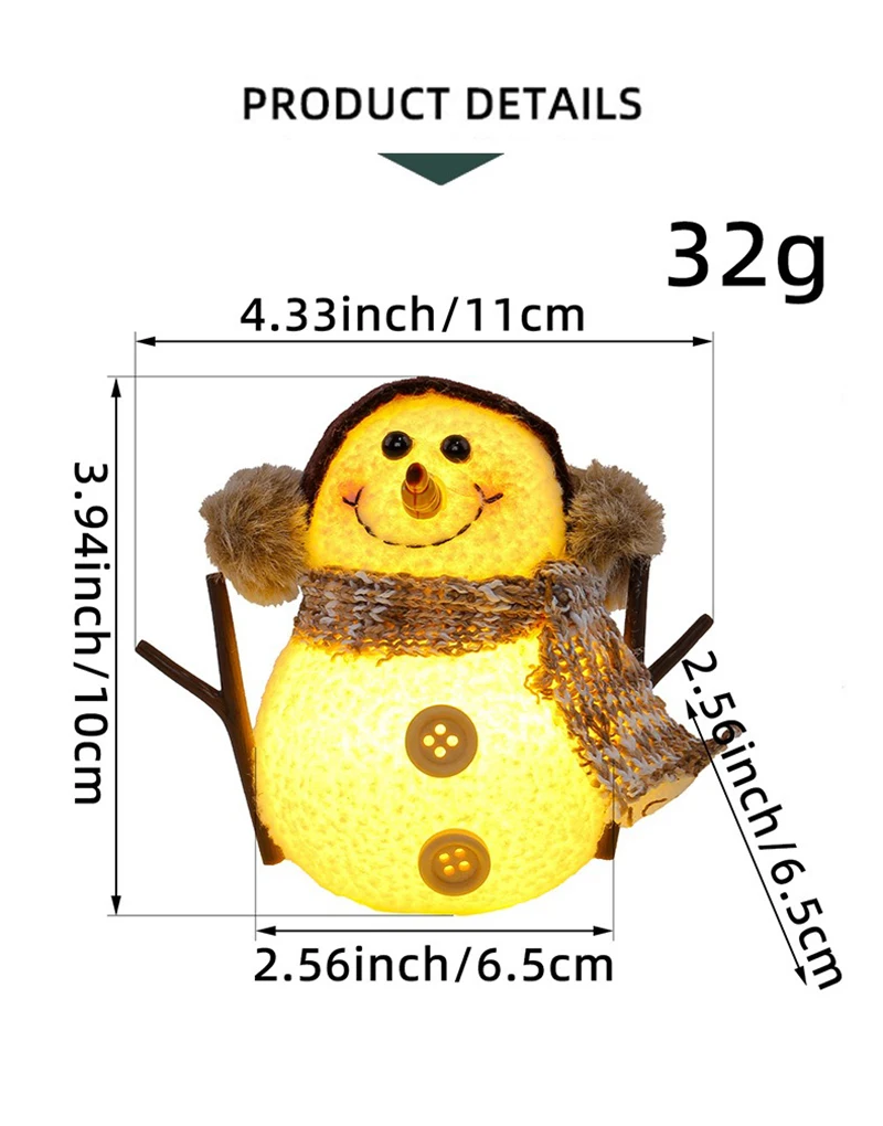 Christma Snowman Ornament with Built-in Light Plush Snowman Doll Night Light Table Decoration Set Battery Christmas Gift