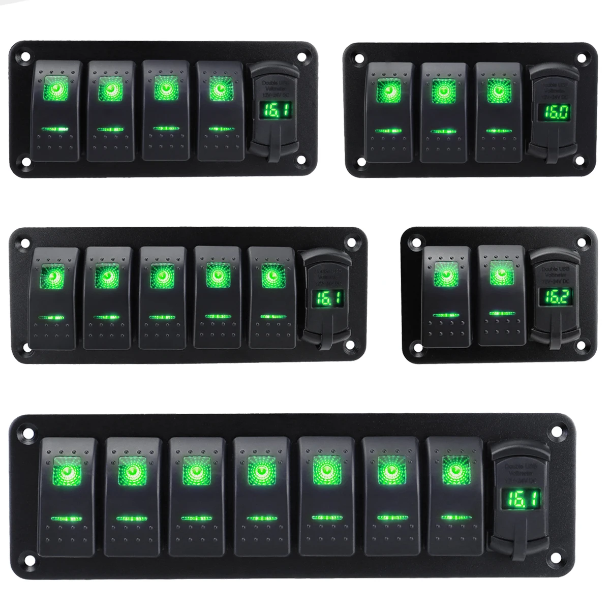Multi Specification 12-24V Switch Aluminum Plate with Voltmeter and Dual USB, Suitable for Ships, Cars (Blue/Red/Green)