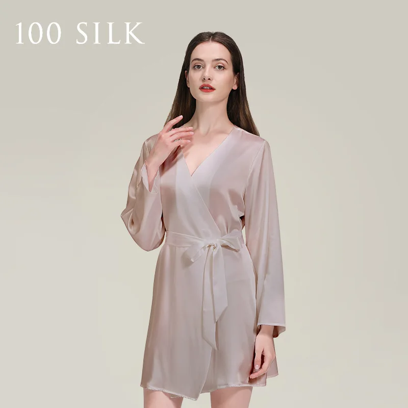 Light Luxury Women's Silk Nightgown Bathrobe 100% Mulberry Silk Summer Collection Elegant Waist Design Robe Elegant XL Size Cozy