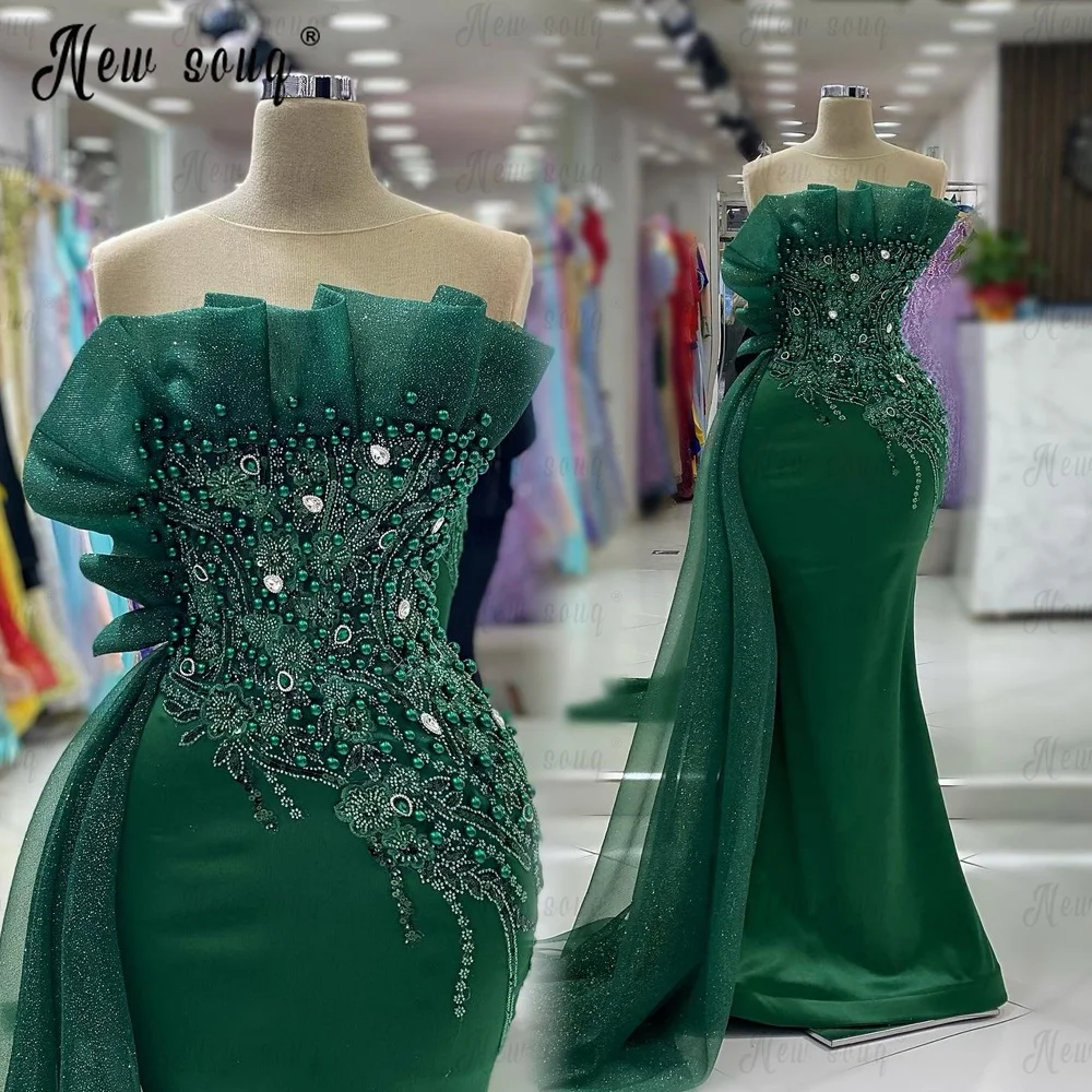 

Elegant Off Shoulder Beaded Evening Dress Emerald Green Pearls Lace Appliques Wedding Party Gowns Custom Robes De Soirée 2024