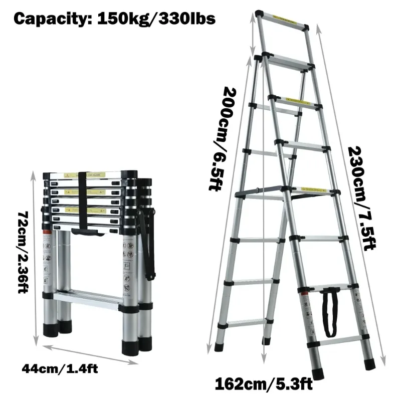 6.5FT Heavy Duty Telescoping Ladder Multi Purpose Extension Ladder 6 Plus 7 Step Collapsible Folding Ladder Easy Storage