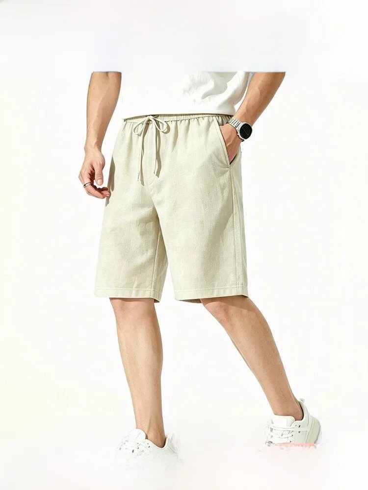 Ice Silk Linen Shorts Men's Skin-friendly Breathable Elastic Casual Loose Comfortable Five-Quarter Length Straight Leg Pants